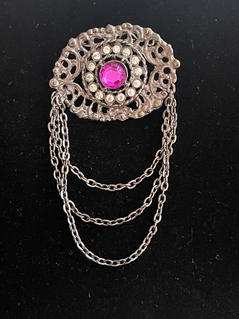 Vintage-Inspired Pink Crystal Chain Brooch - Women Jewelry